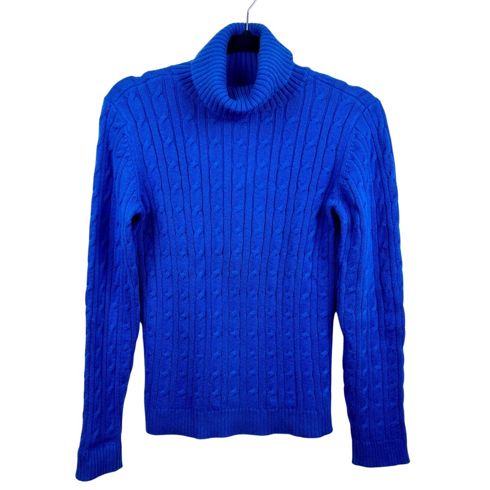 Charter Club Cable Knit Turtleneck Sweater Womens Small Blue Cotton Classic